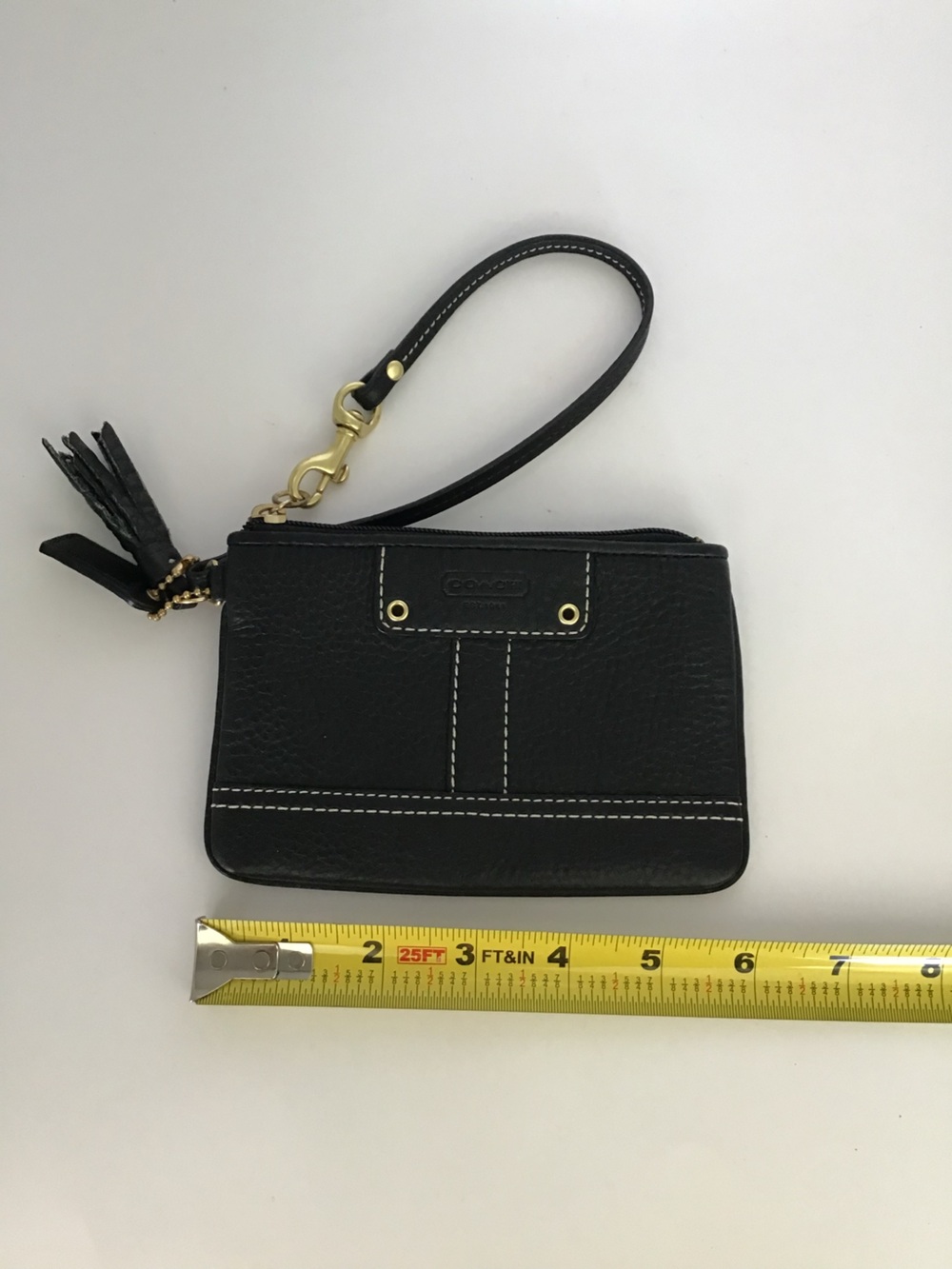 Coach Black Pebbled Leather Wristlet Clutch Pouch Tassel Zip Wrist Strap - Picture 7 of 8